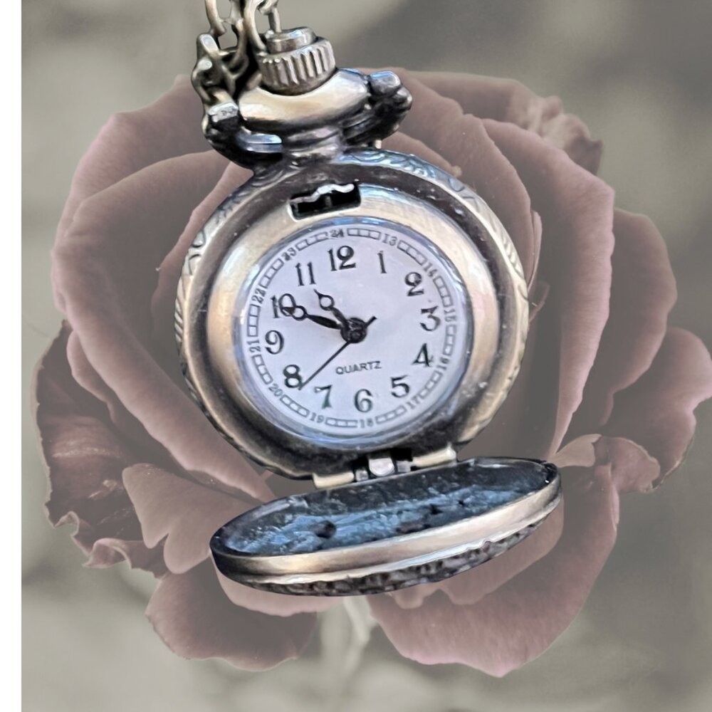 Art Nouveau Style Whimsical Watch Pendant Necklace - Not Running! - Bronze - GUC